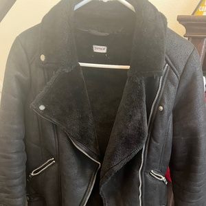 Black Faux Shearling Moto Jacket